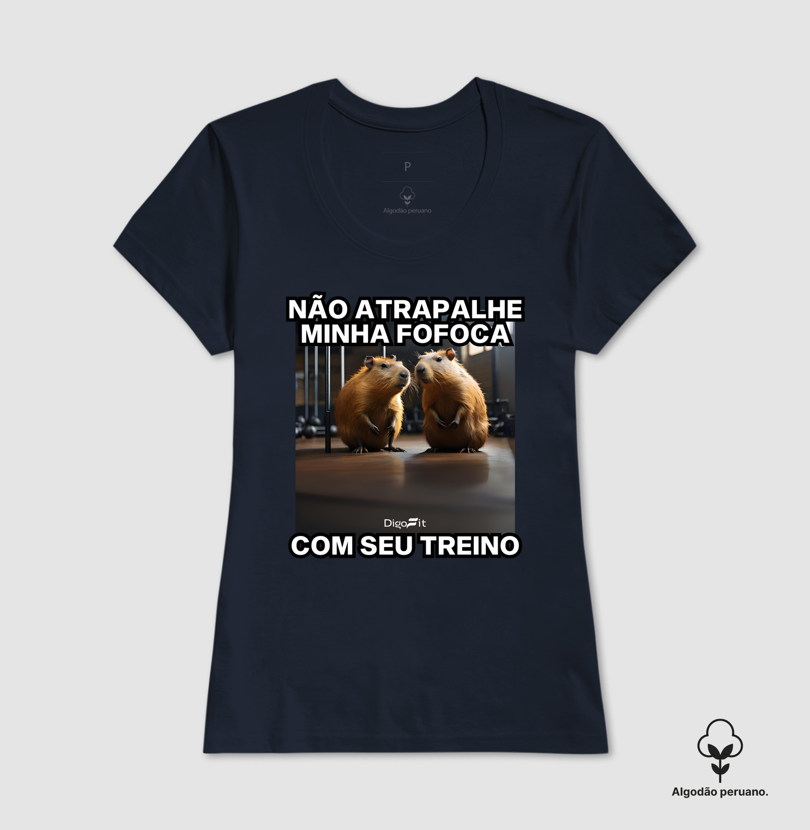 CAMISETA ALGODÃO PERUANO ACADEMIA NÃO ATRAPALHE MINHA FOFOCA COM SEU TREINO - Imagem 3