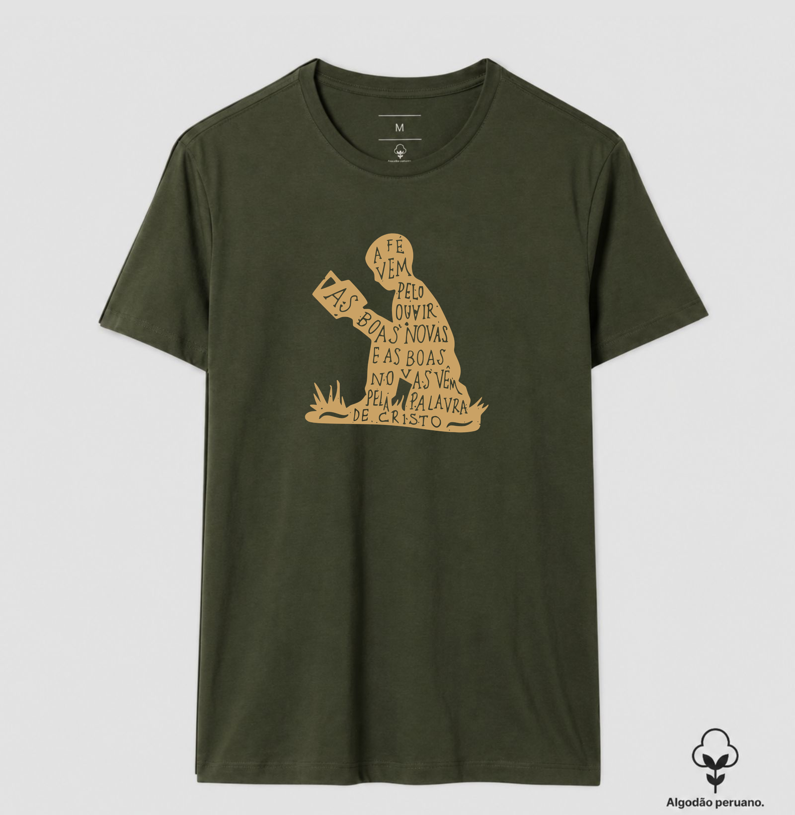 Camiseta Masc. Algodão Peruano A fé vem pelo Ouvir - Imagem 2