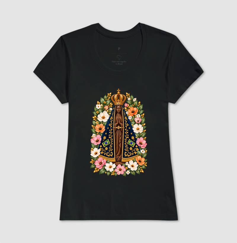 Camiseta Nossa Senhora Aparecida com Flores - Imagem 3