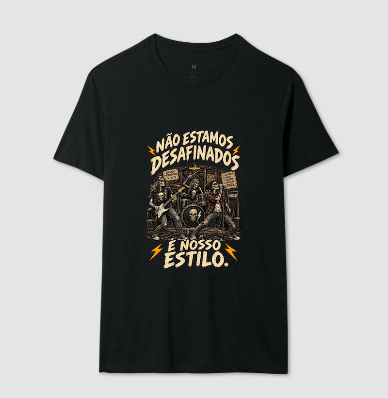 Camiseta Rock Não Estamos Desafinados – Caveiras, Guitarra e Estilo Rock’n’Roll - Imagem 2