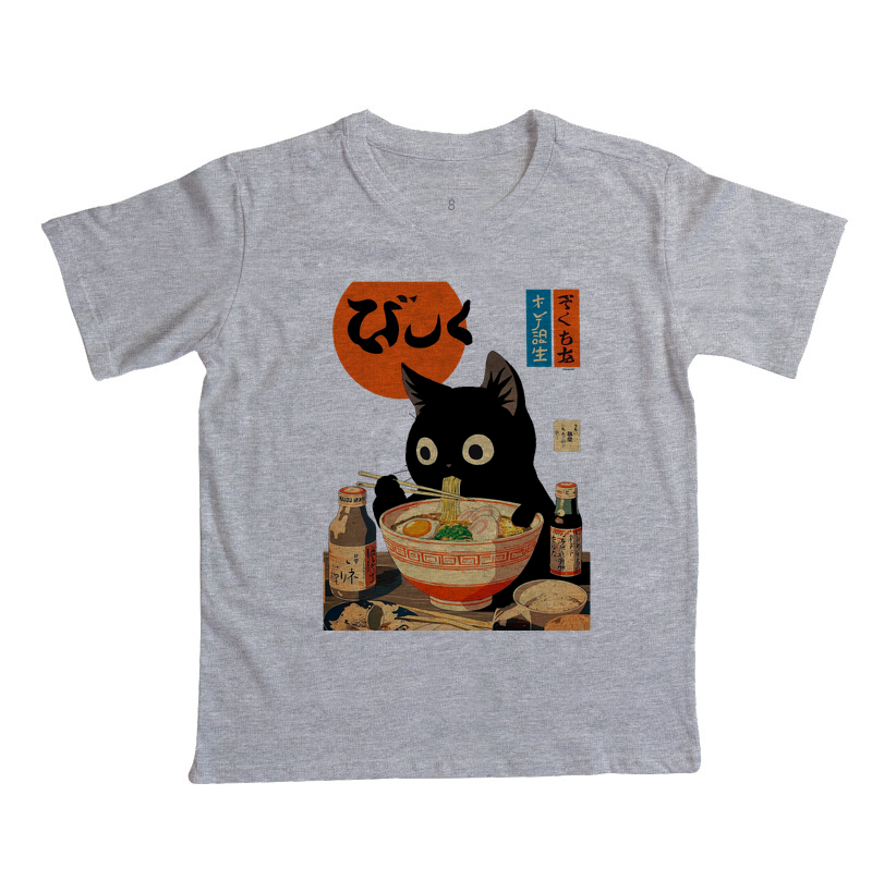 Camiseta Infantil Gato Comendo Ramen Japones - Algodão Penteado  - Imagem 7