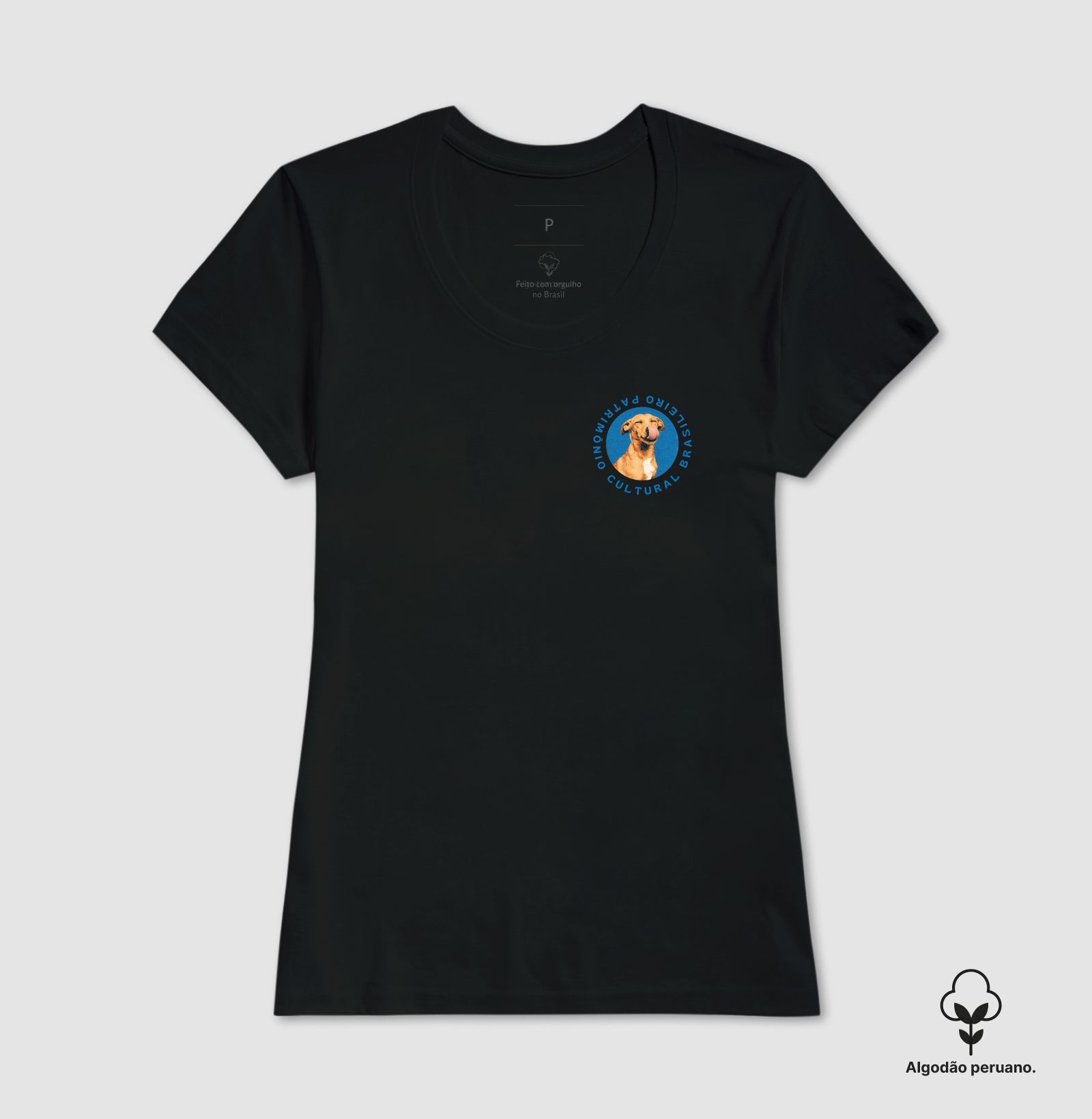Camiseta Patrimônio Cultural Brasileiro Vira-Lata Caramelo Emblema Azul Estampa Unissex - Imagem 3