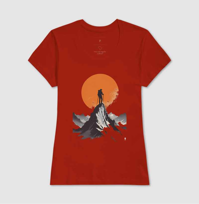 Camiseta Trilheiro no Topo da Montanha | Sol Laranja Silhueta Aventura | Colecao Fashion Travel - Imagem 14
