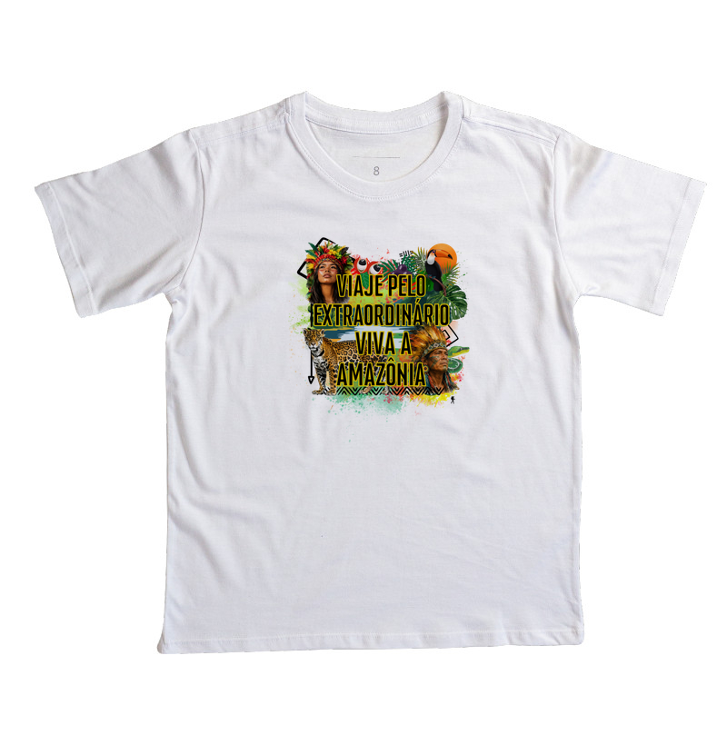 Camiseta Viaje pelo Extraordinario Viva a Amazonia | Onca Tucano Indigena | Colecao Viciados em Viagem - Imagem 4