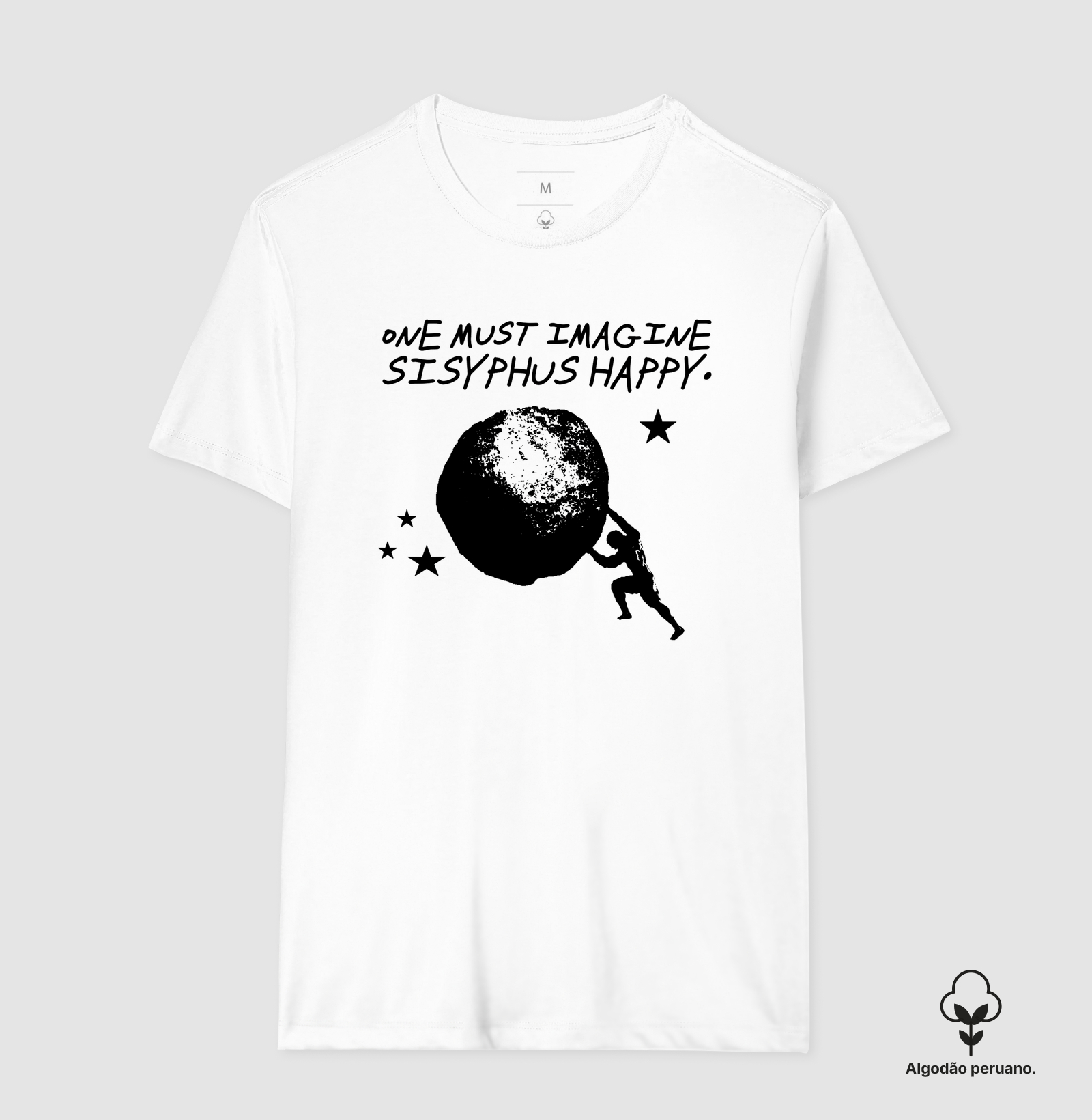 Camiseta Premium Algodão Tanguis Estampa Mito de Sísifo Albert Camus Branca - Imagem 2