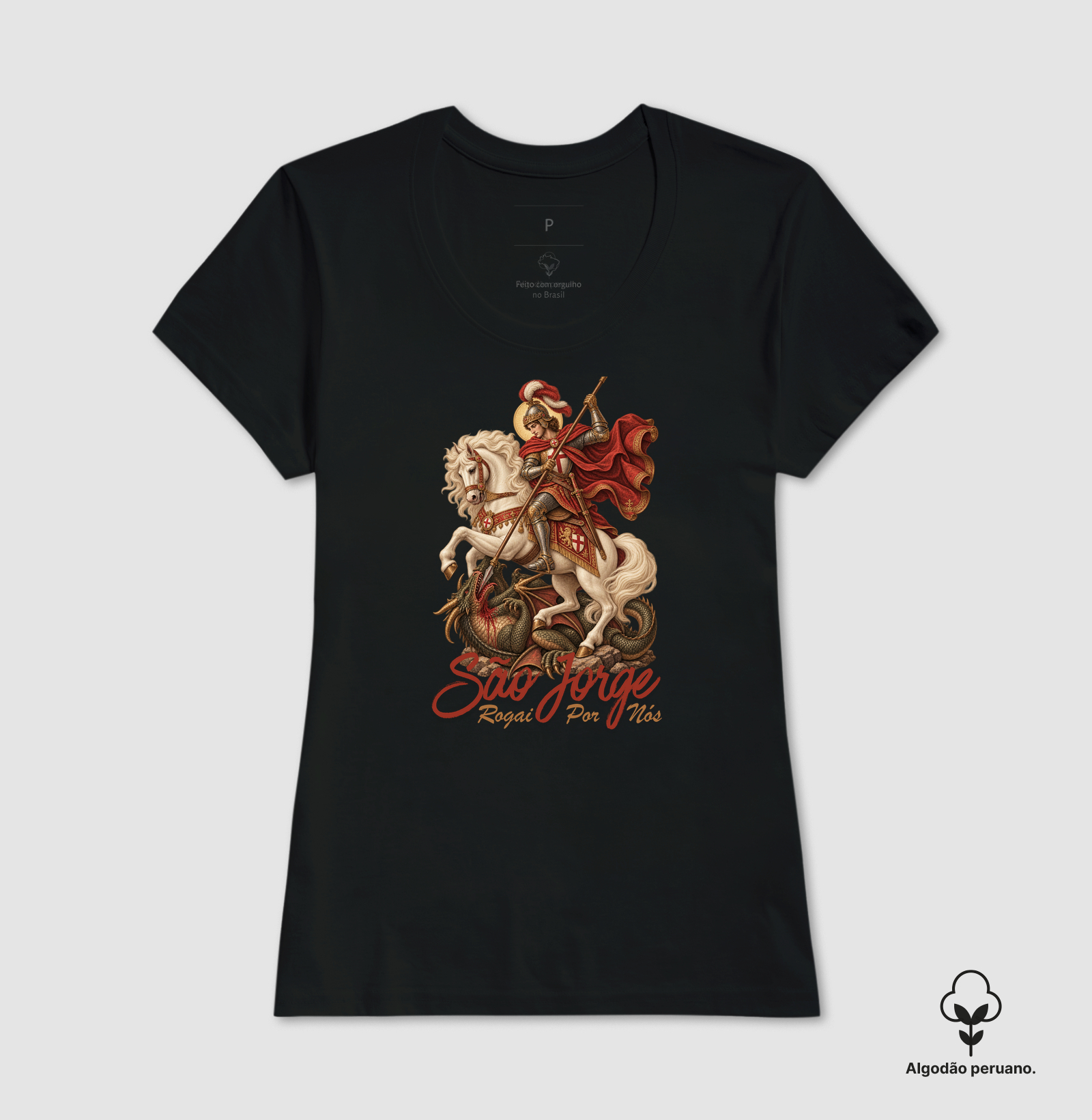 Camiseta Algodão Peruano São Jorge Rogai Por Nós - Imagem 5
