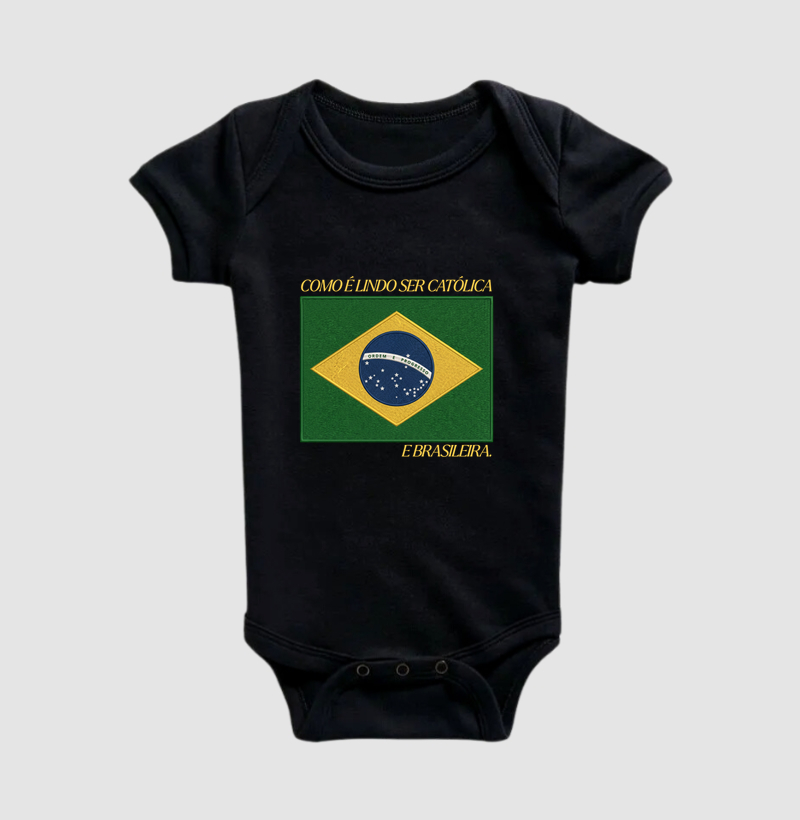 Body Infantil Brasil Bandeira Estilo Bordada - Imagem 2