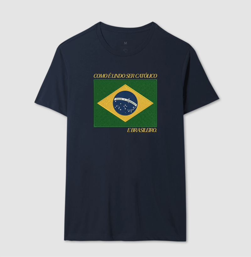 Camiseta Masculina Católica Bandeira Estilo Bordada - Imagem 4