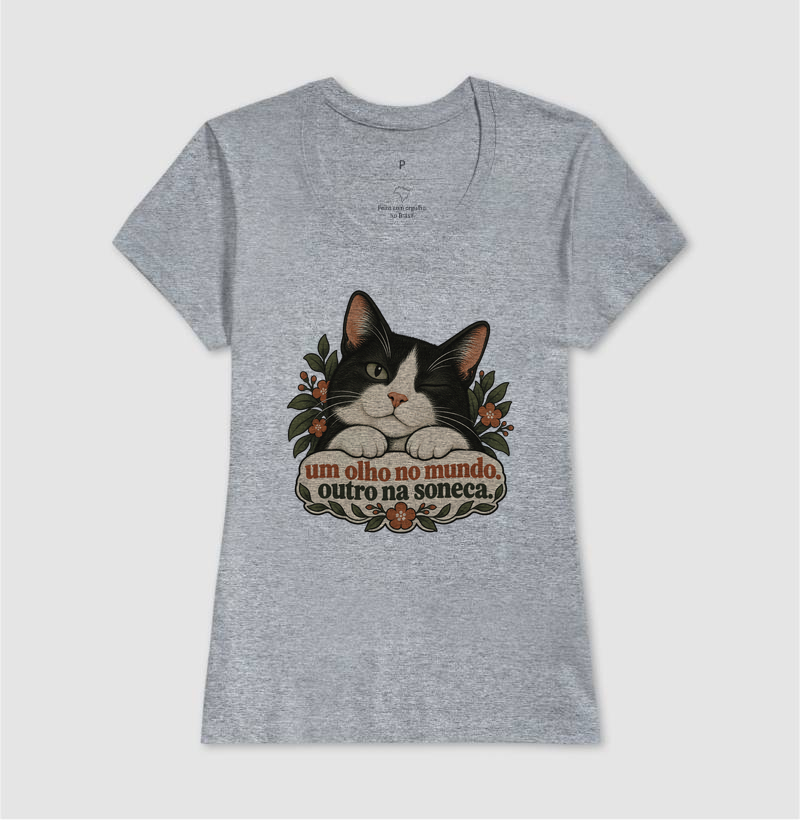 Camiseta Gato Minimalista "um olho no mundo" | Pelo & Pano - Imagem 9