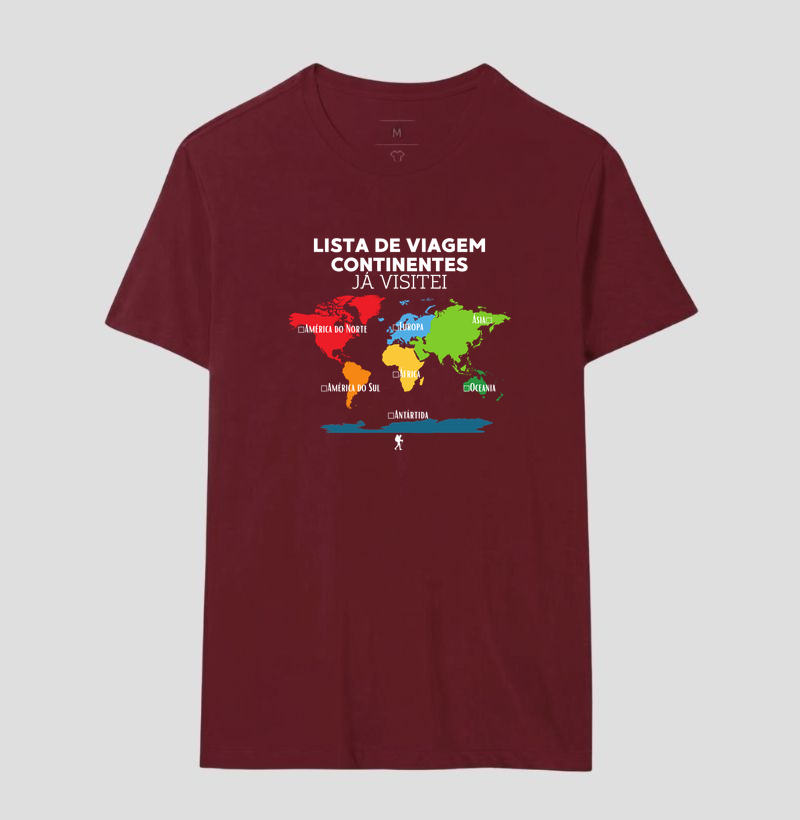 Camiseta Lista de Viagem Continentes Ja Visitei | Mapa Mundi Auto Personalizavel | Colecao Personalizaveis - Imagem 21