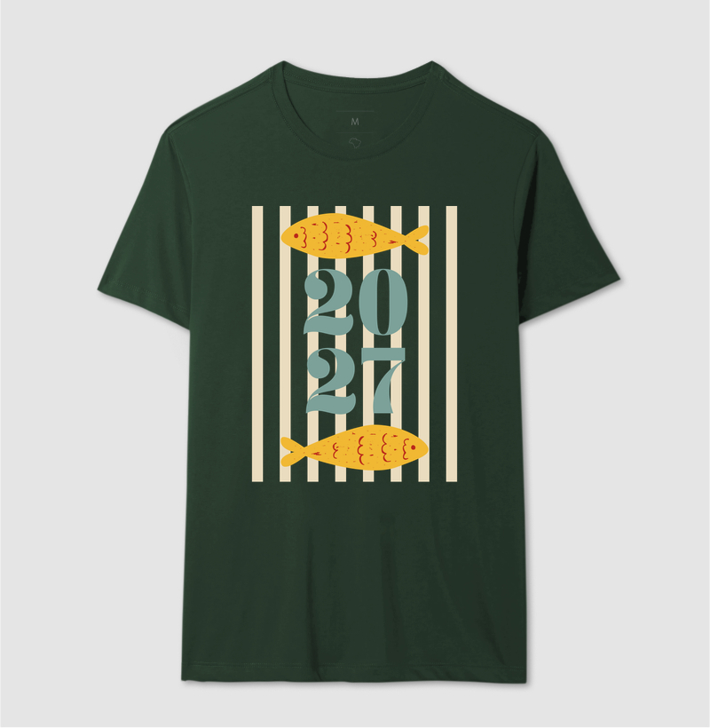 Camiseta Ano Novo 2027 Peixe Mediterrâneo Algodão - Imagem 13