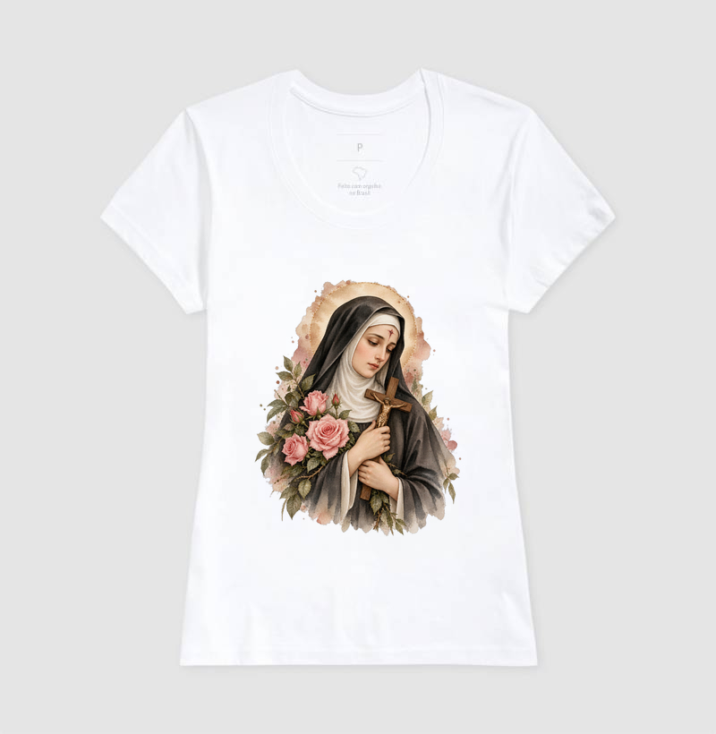 Santa Rita de Cássia — Aquarela Vinheta com Rosas e Crucifixo - Imagem 5