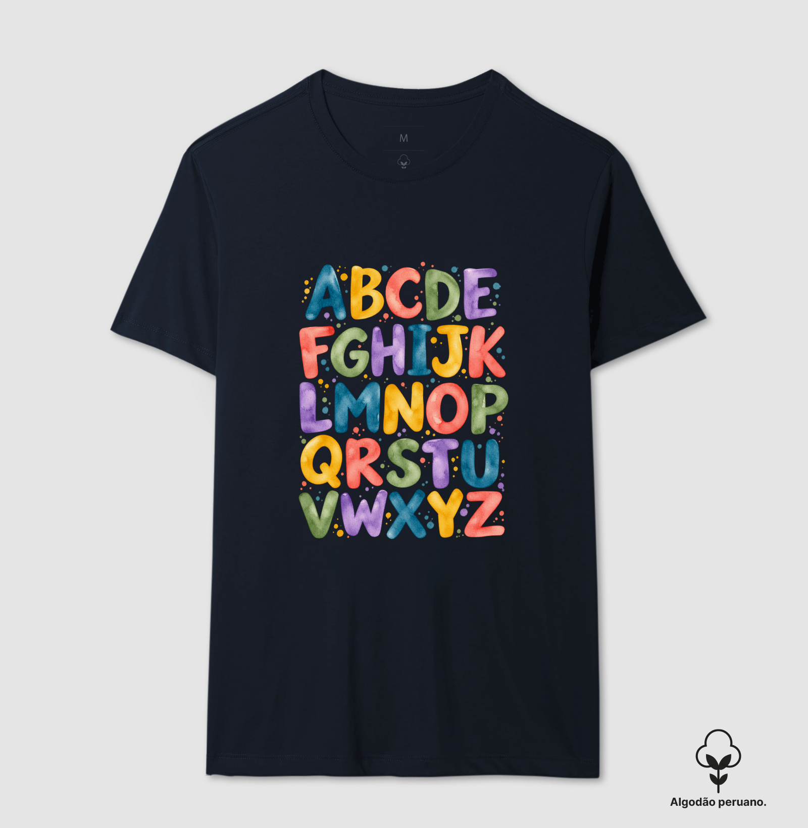 Camiseta Algodão Peruano Alfabeto em Cores - Imagem 11
