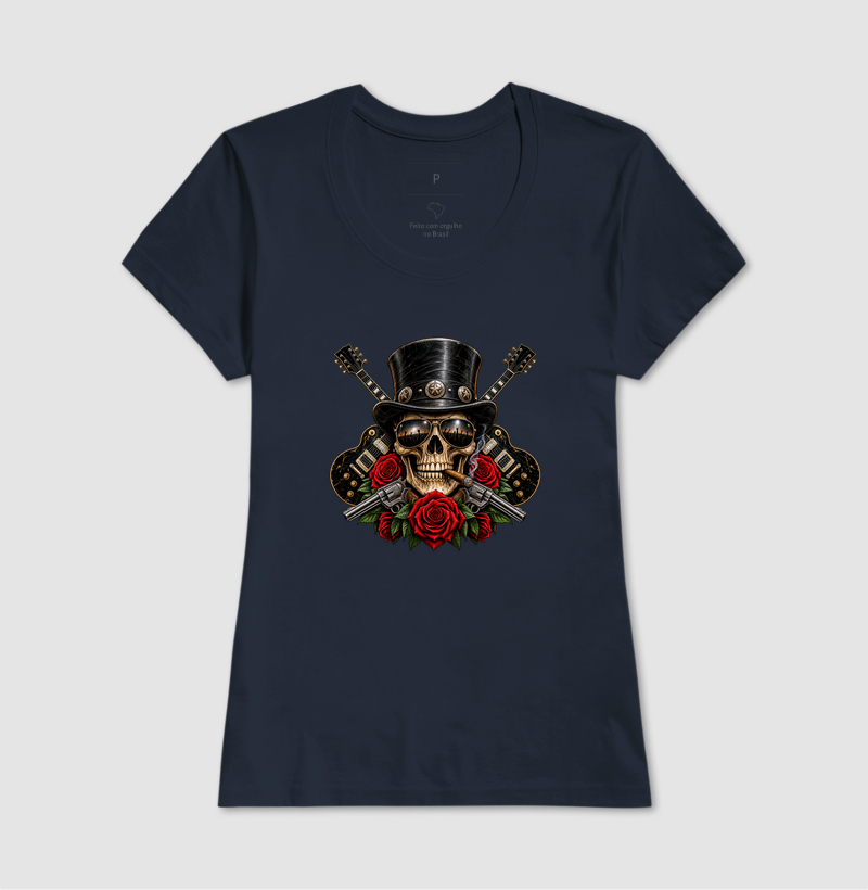 Camiseta Rock Skull com Guitarras, Rosas e Caveira – Estilo Rock’n’Roll - Imagem 7