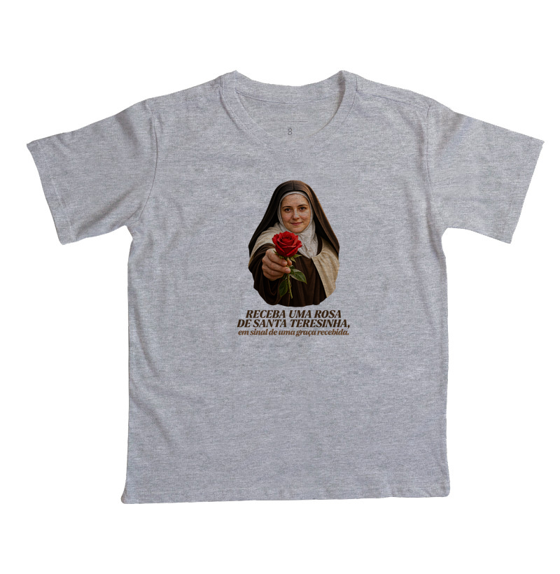 Camiseta Santa Teresinha do Menino Jesus Receba uma Rosa - Imagem 5