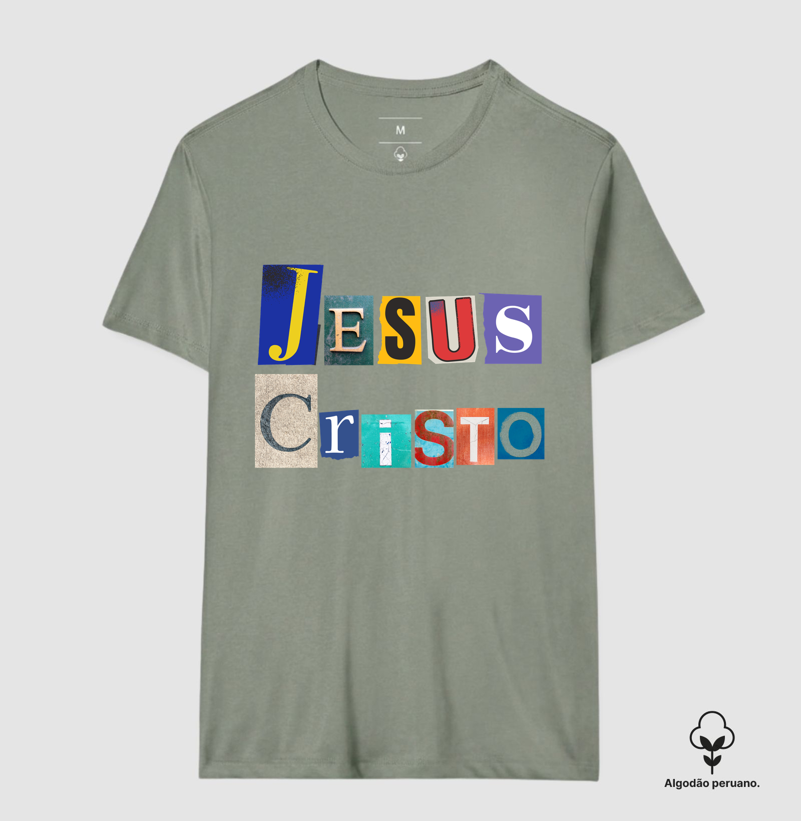 Camiseta Algodão Peruano Cristã Jesus Cristo Colagem - Imagem 4