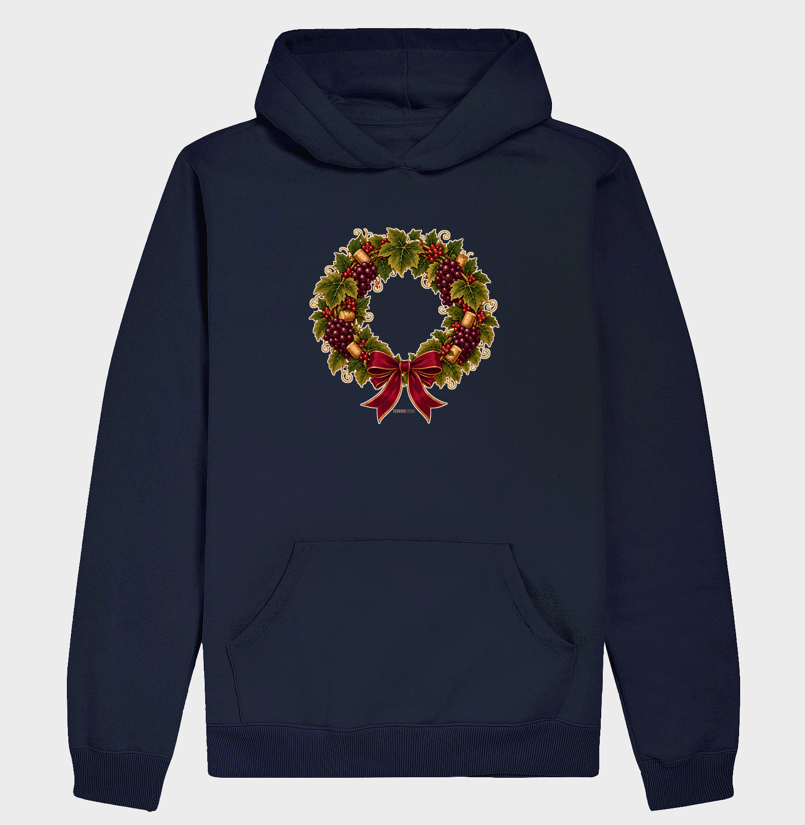 Hoodie Moletom Guirlanda de Natal do Vinho – Uvas, Rolhas e Laço - Imagem 4