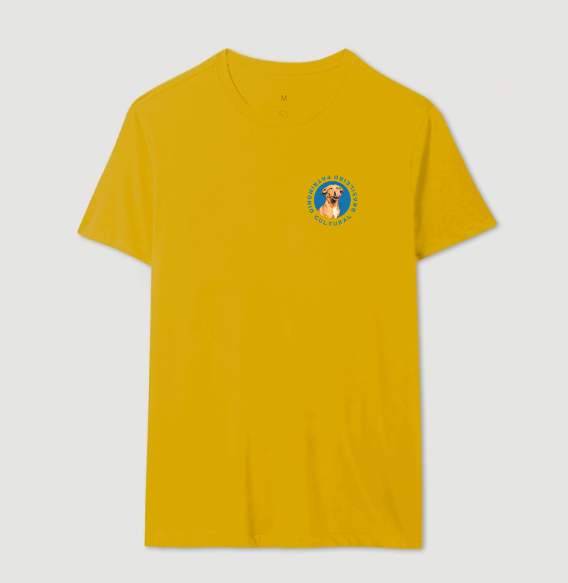 Camiseta Patrimônio Cultural Brasileiro Vira-Lata Caramelo Emblema Azul Estampa Unissex - Imagem 9