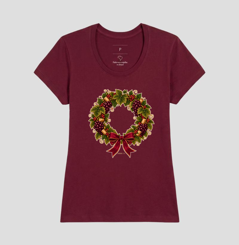 Camiseta Guirlanda de Natal do Vinho – Uvas, Rolhas e Laço - Imagem 19