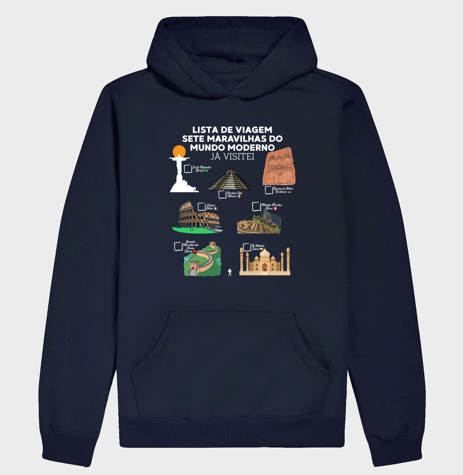 Camiseta Lista de Viagem Sete Maravilhas do Mundo Moderno | Marque as que Ja Visitou | Colecao Personalizaveis - Imagem 4