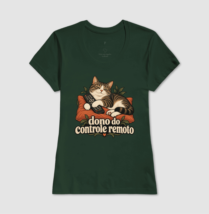 Camiseta Gato Humor "dono do controle remoto" | Pelo & Pano - Imagem 13