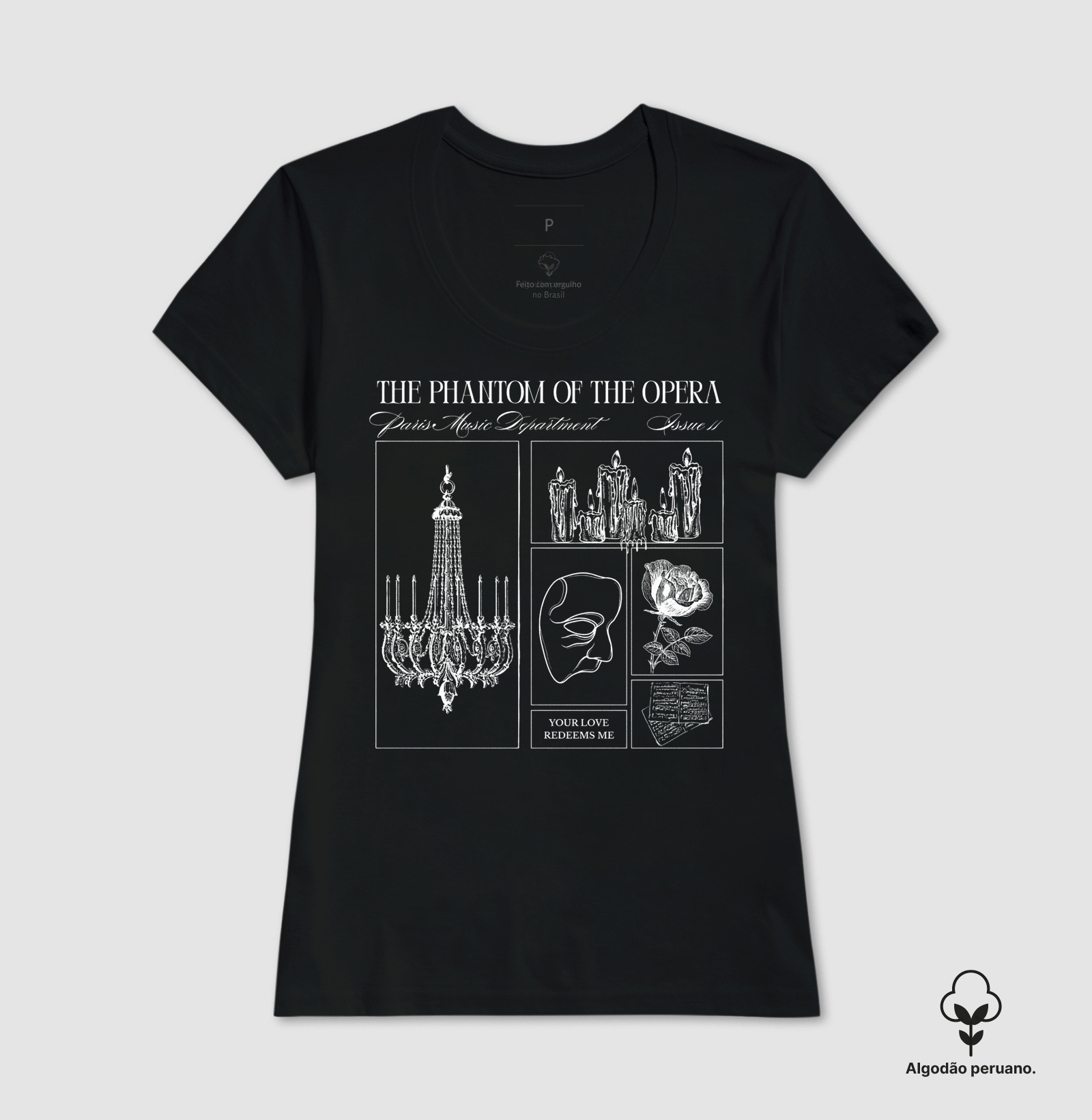 Camiseta O Fantasma da Ópera | Literatura Gótica Algodão Peruano  - Imagem 2