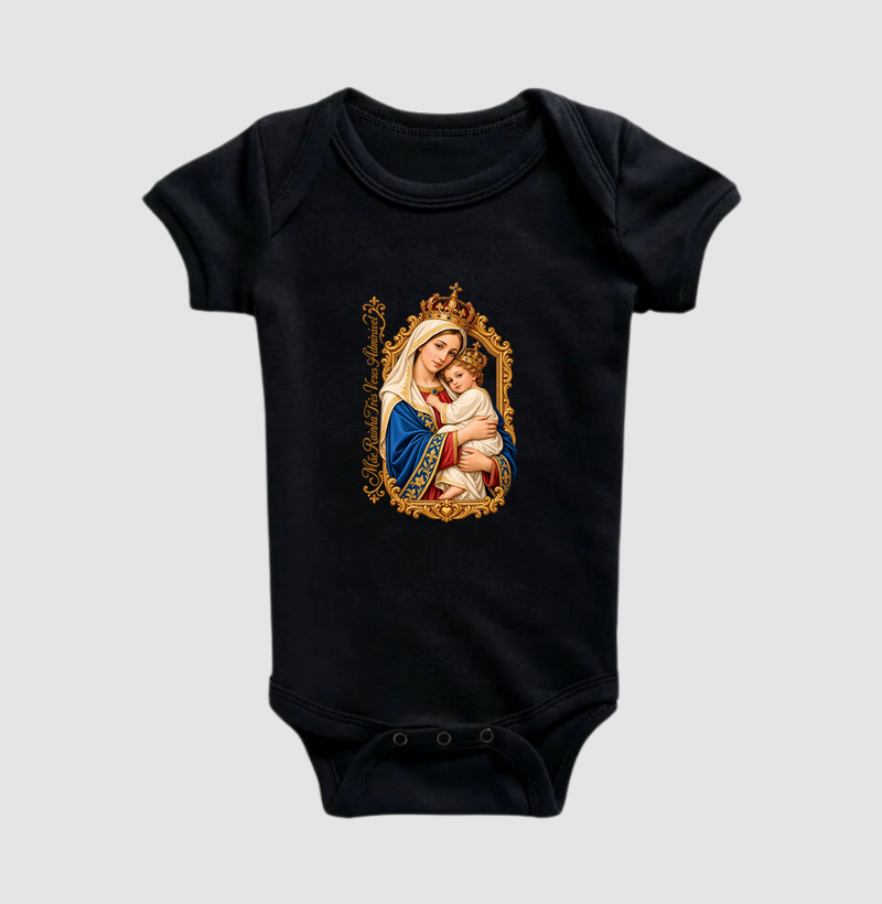 Body Infantil Mãe Rainha Três Vezes Admirável Com Menino Jesus - Imagem 2