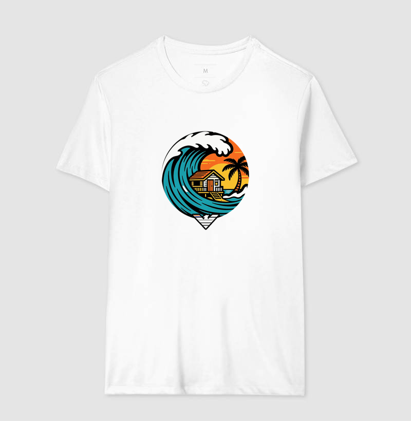 Paraíso no mar - estampa exclusiva.  Sente a brisa, ouça o som das ondas e leve a vibe do paraíso pra onde você for! Mais que uma camiseta - é levar o paraíso com você todo dia. - Imagem 4