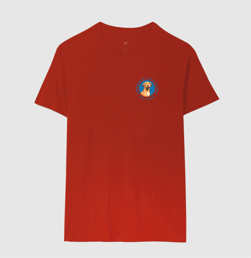 Camiseta Patrimônio Cultural Brasileiro Vira-Lata Caramelo Emblema Azul Estampa Unissex - Imagem 7