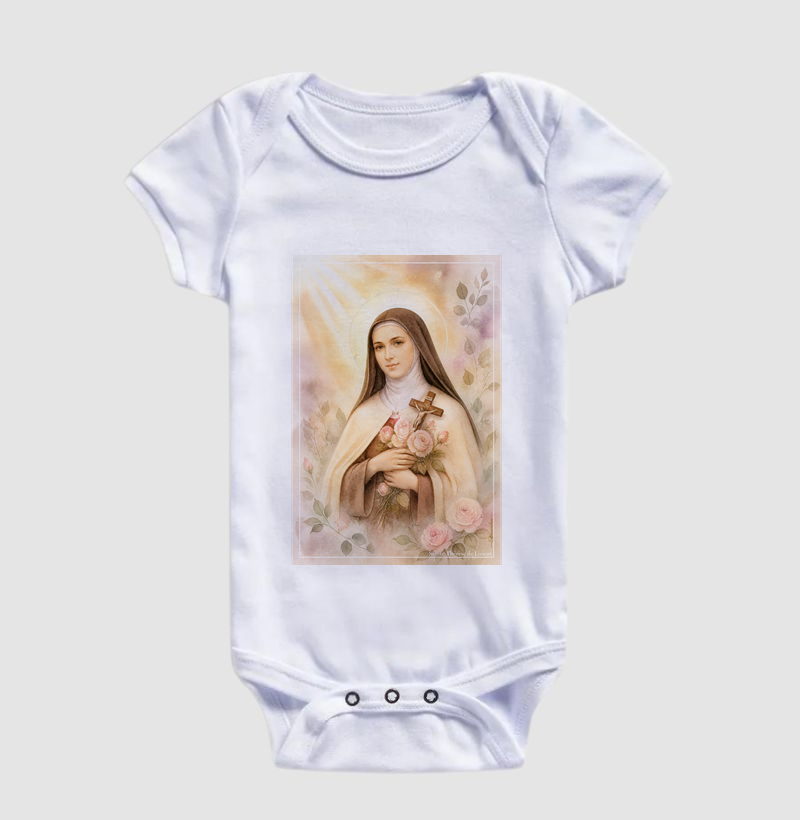 Santa Teresinha do Menino Jesus - Arte em Aquarela com Rosas - Imagem 3