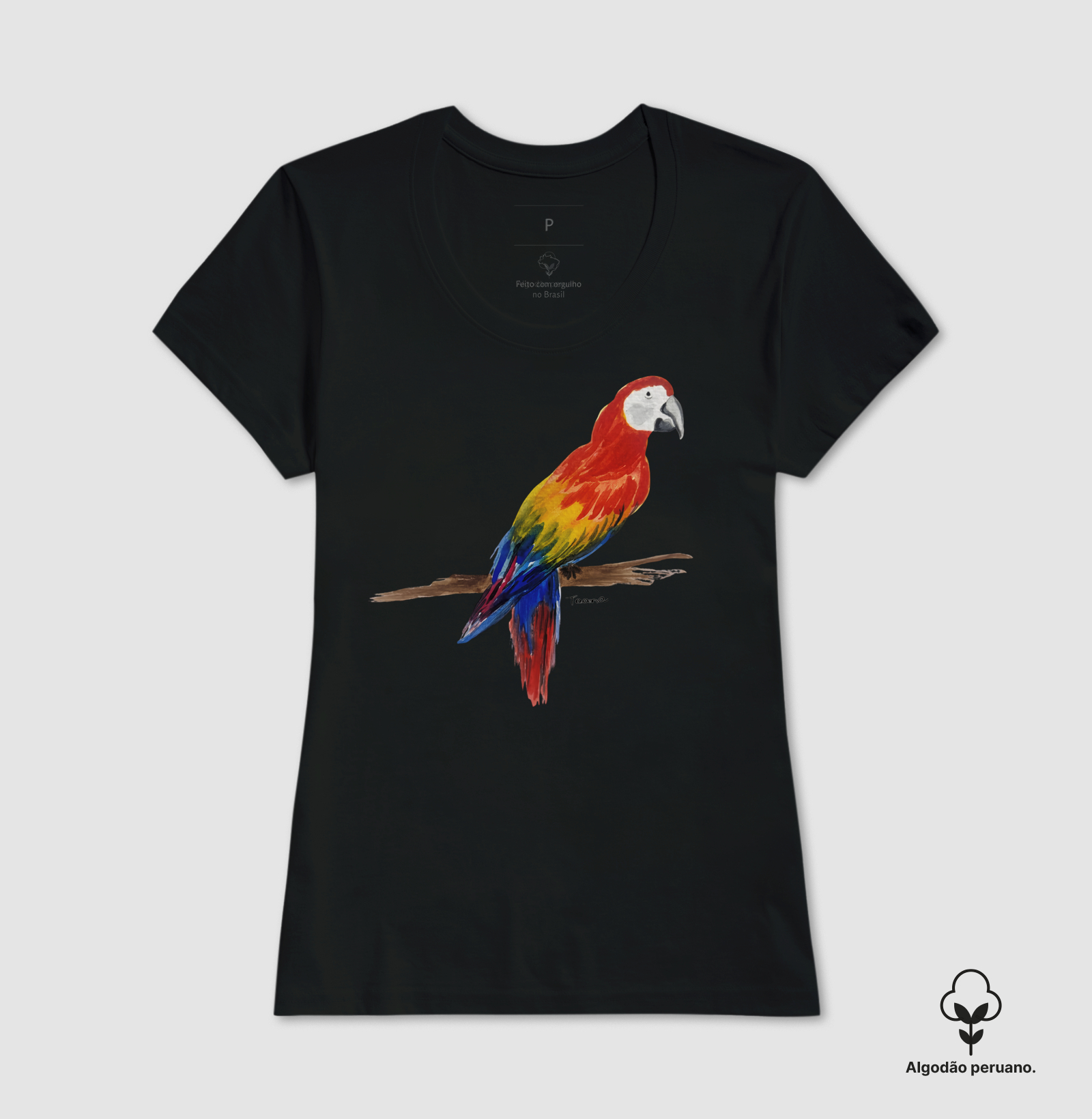 Camiseta Arara-Vermelha – Aves do Brasil - Algodão Peruano - Imagem 5