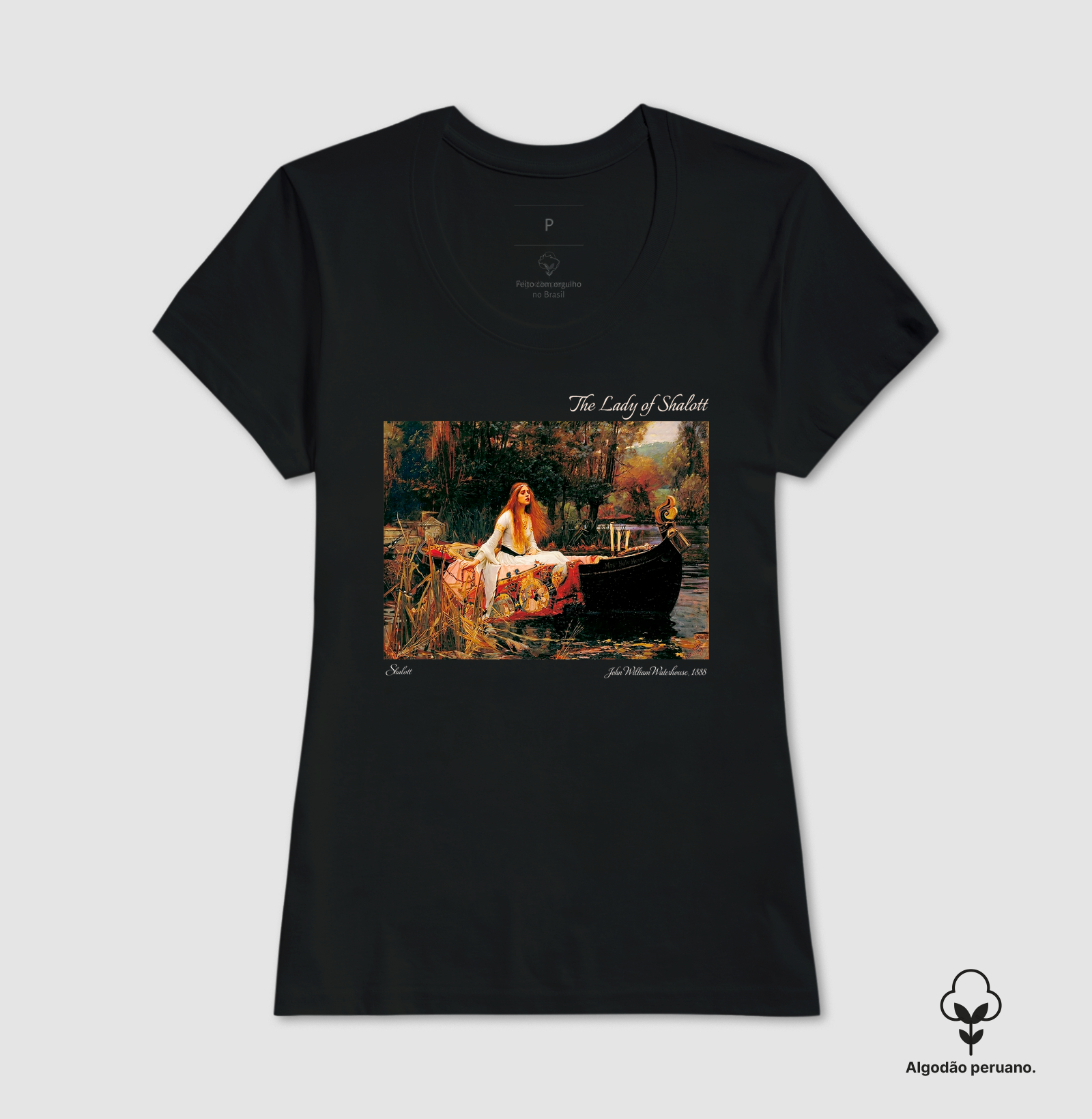 Camiseta A Dama de Shalott – John William Waterhouse 1888 Algodão Peruano  - Imagem 6