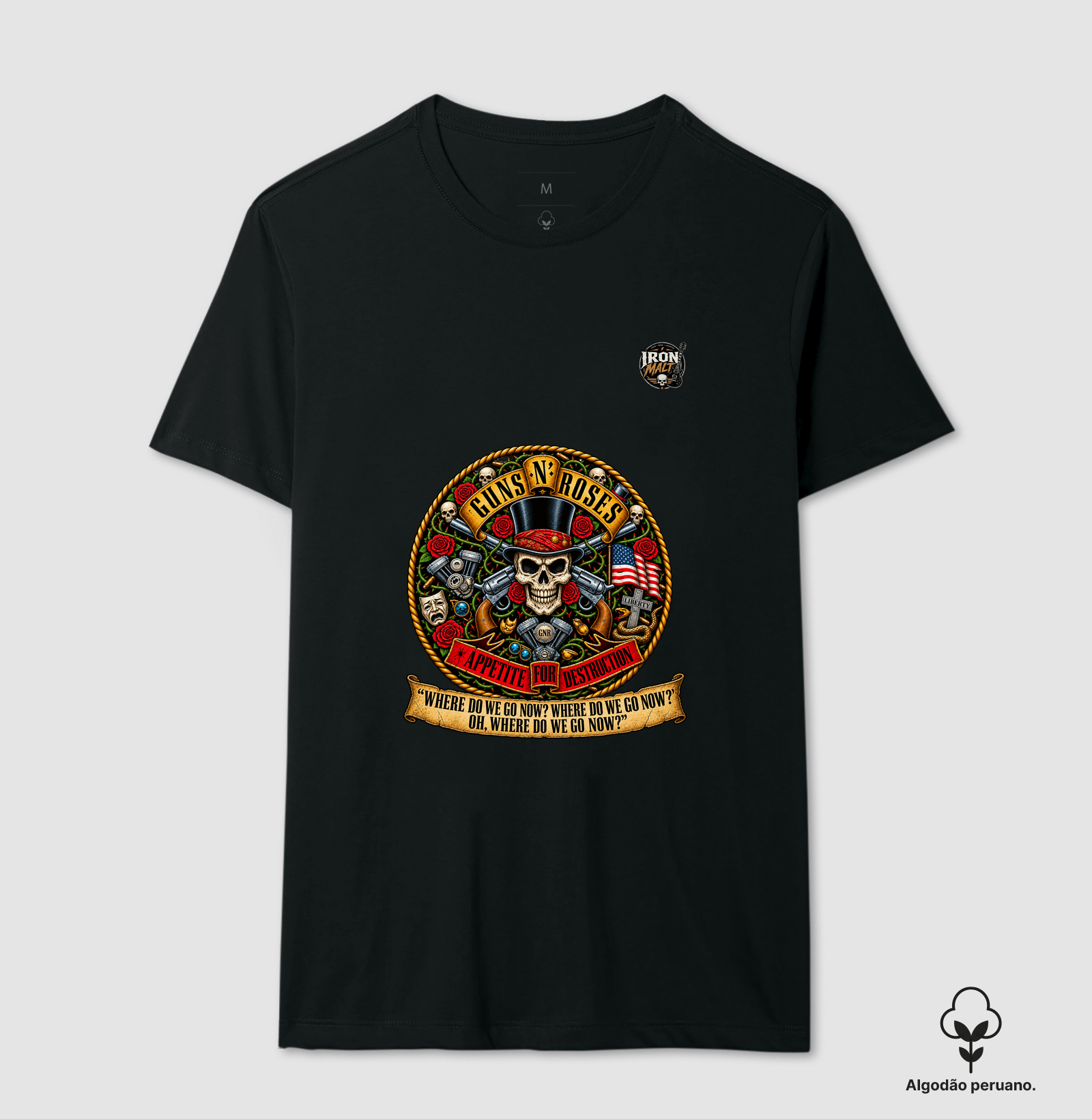 Camiseta Guns N’ Roses Caveira, Rosas e Revólveres - Imagem 2