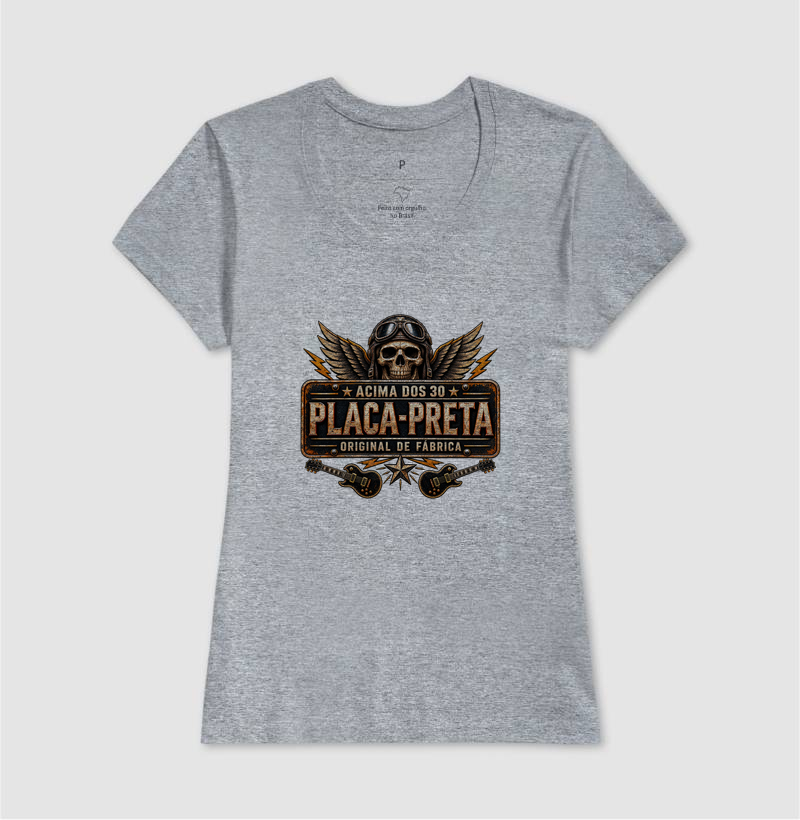 Camiseta Rock Placa Preta Acima dos 30 – Estampa Caveira Aviador e Guitarras - Imagem 9