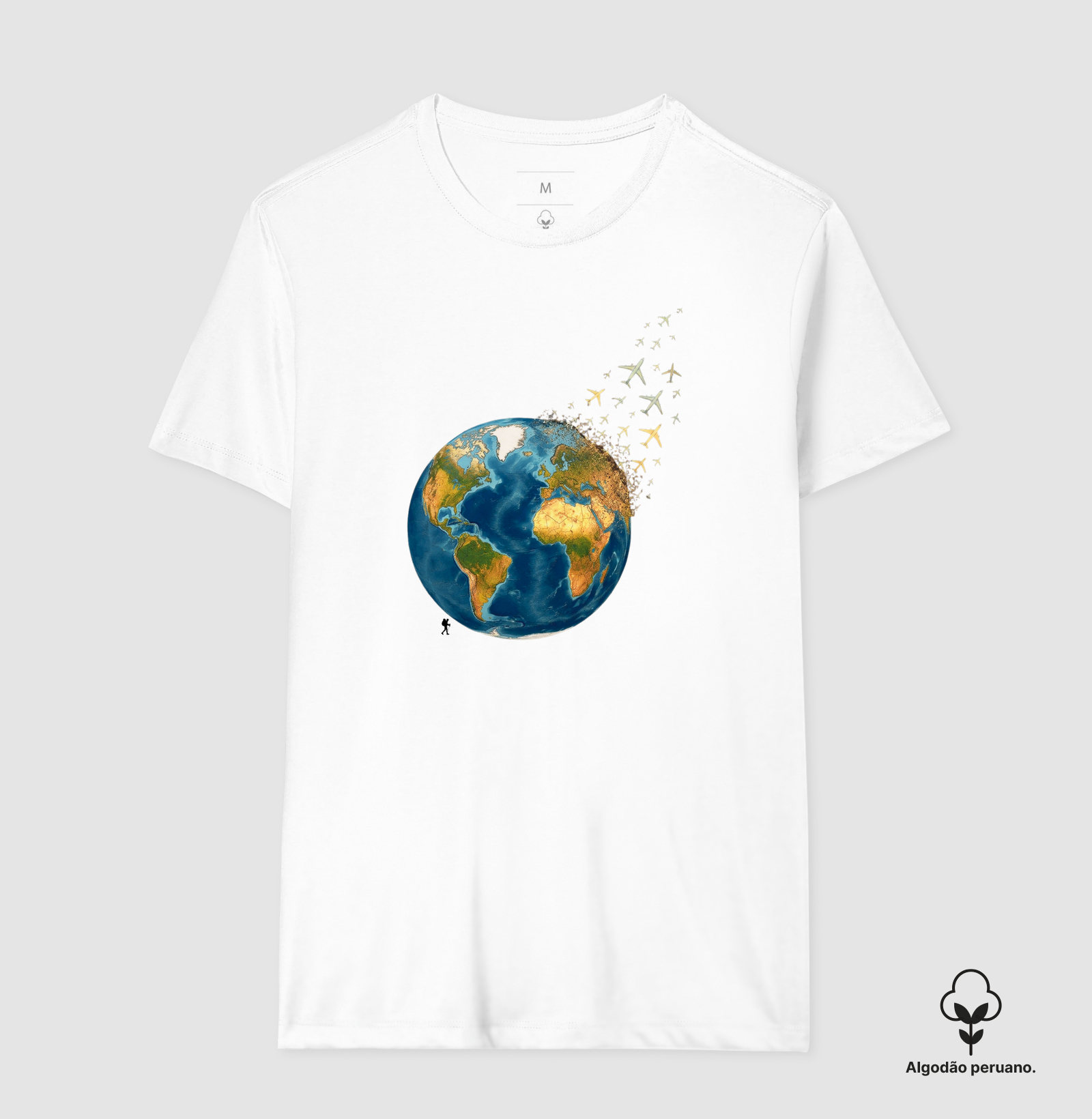 Camiseta Globo Terrestre Avioes Dispersos | Arte 3D Viagem Mundo | Colecao Viciados em Viagem - Imagem 5
