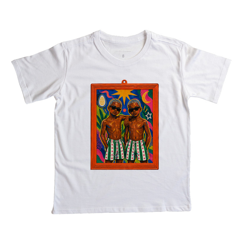 Camiseta Infantil São Cosme e Damião Moldura Espelho - Imagem 3