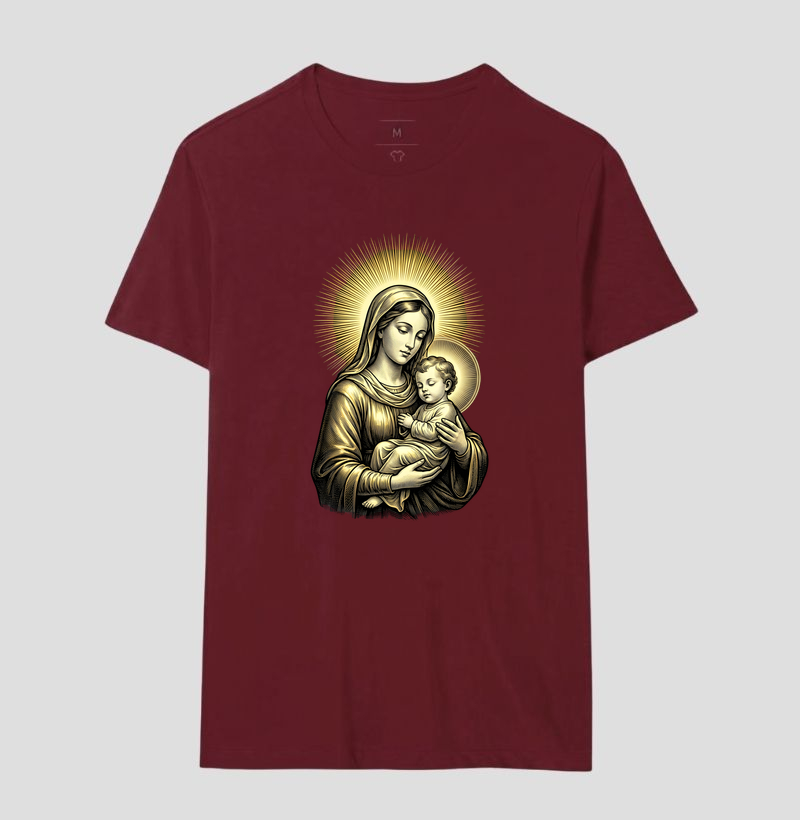 Camiseta Nossa Senhora com Menino Jesus Dourada - Imagem 16