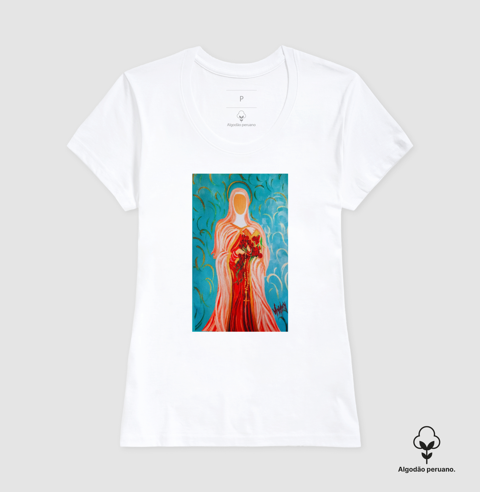 Camiseta Algodão Peruano Santa Teresinha do Menino Jesus Arte Sacra - Imagem 5