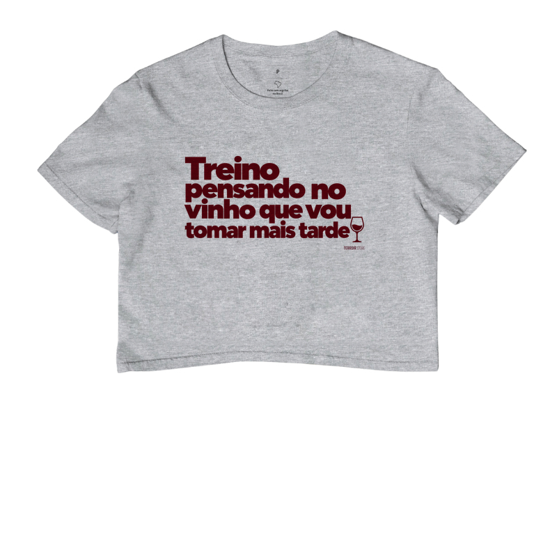 Camiseta Cropped Treino Pensando no Vinho – Frase Divertida de Vinho e Academia - Imagem 6