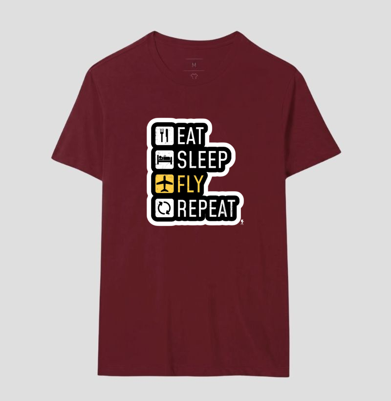 Camiseta Eat Sleep Fly Repeat | Rotina do Viajante Viciado | Colecao Viciados em Viagem - Imagem 21