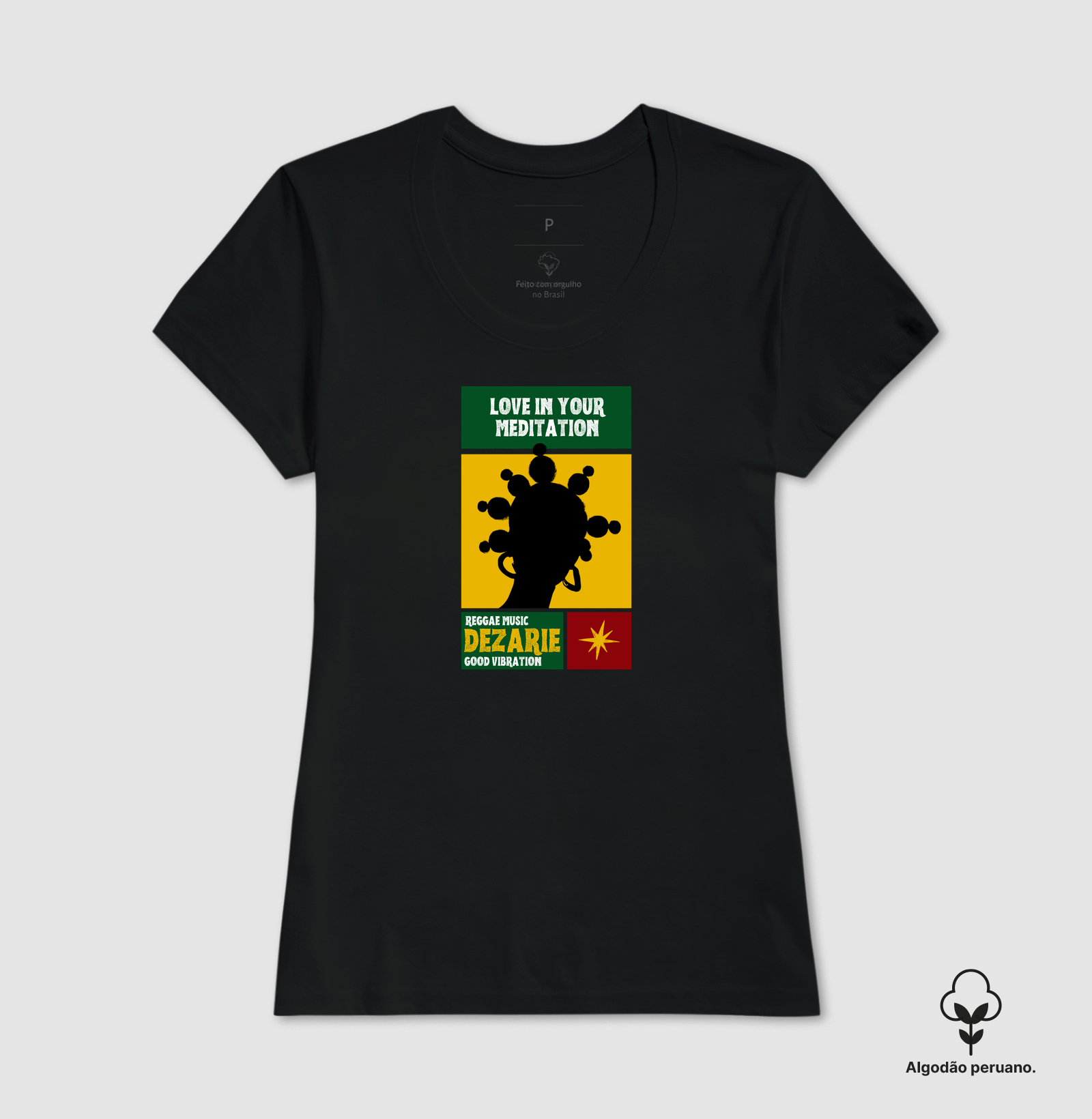 Camiseta Love In Your Meditation. Coleção Reggae.  Masculino e feminino. Algodão Peruano. - Imagem 6