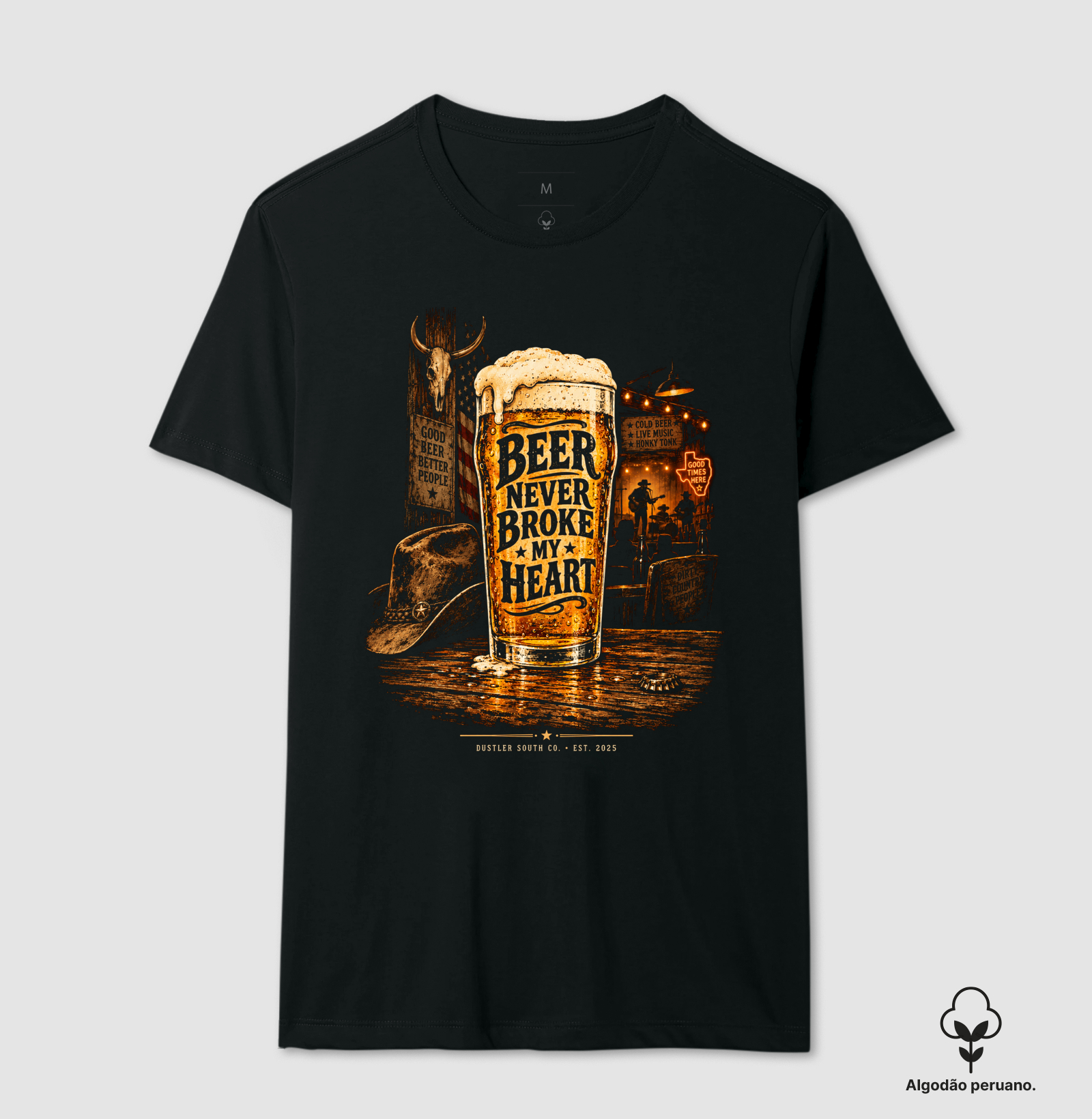 Camiseta Country Masculina Beer Never Broke My Heart Dustler South Co. Algodão Peruano Premium - Imagem 2
