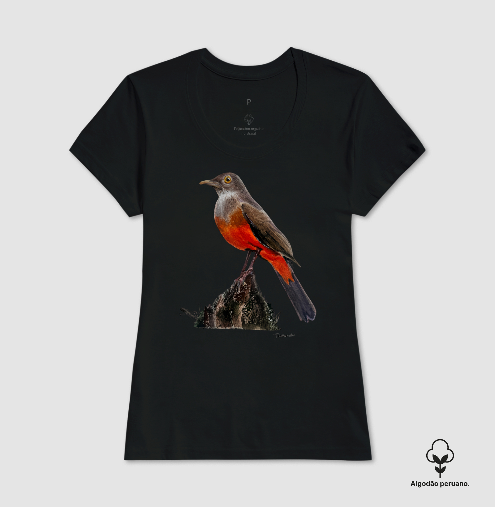 Camiseta Sabiá-Laranjeira – Aves do Brasil - Algodão Peruano - Imagem 4