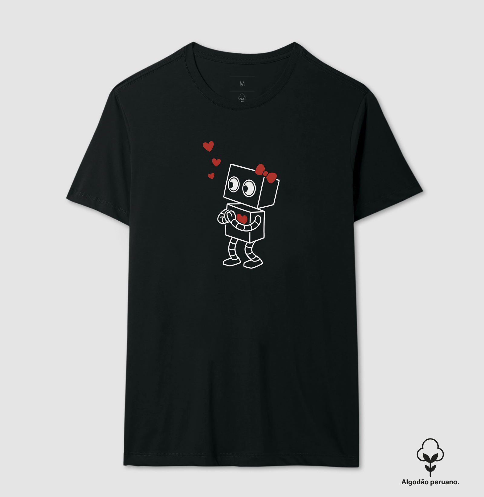 Camiseta Algodão Peruano Casal Robô Coração - Imagem 2