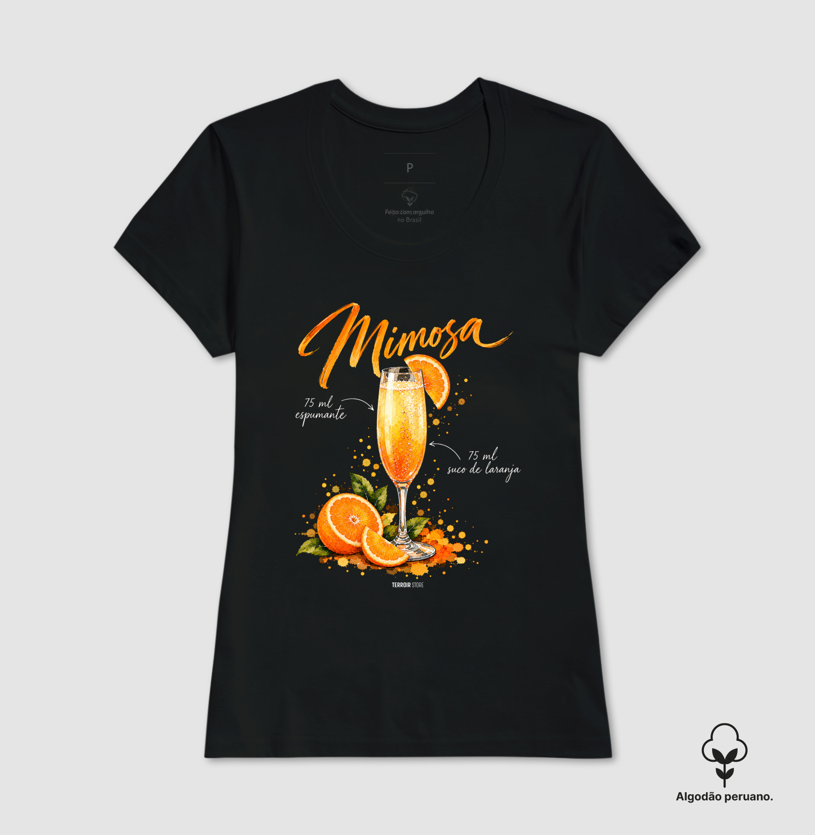 Camiseta Algodão Peruano Mimosa – Drink com Espumante e Suco de Laranja - Imagem 3