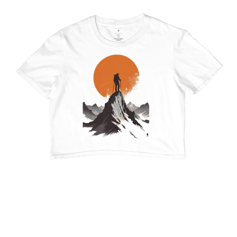 Camiseta Trilheiro no Topo da Montanha | Sol Laranja Silhueta Aventura | Colecao Fashion Travel - Imagem 3