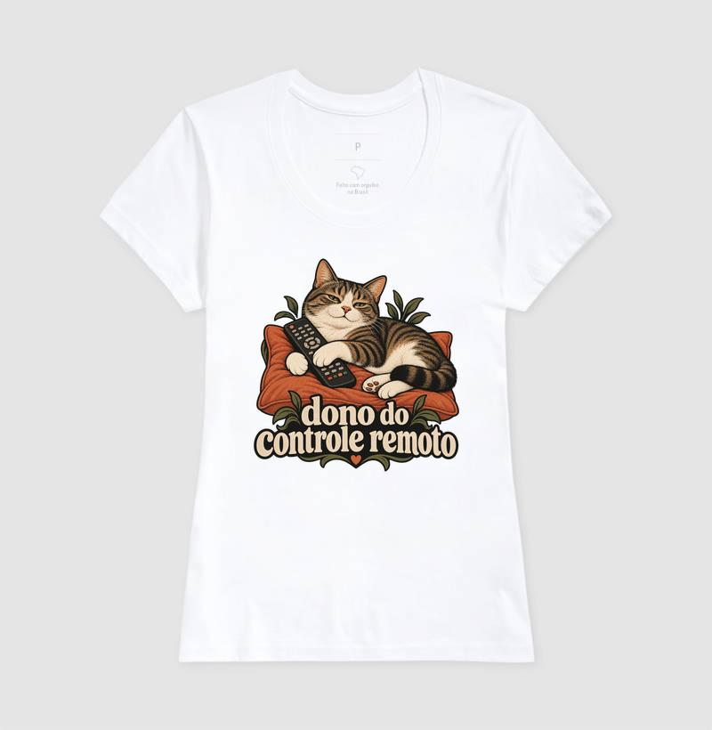 Camiseta Gato Humor "dono do controle remoto" | Pelo & Pano - Imagem 5