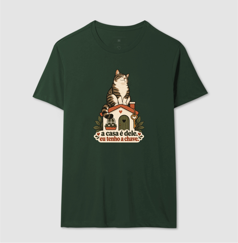 Camiseta Gato Humor "a casa é dele. eu tenho a chave." | Pelo & Pano - Imagem 12