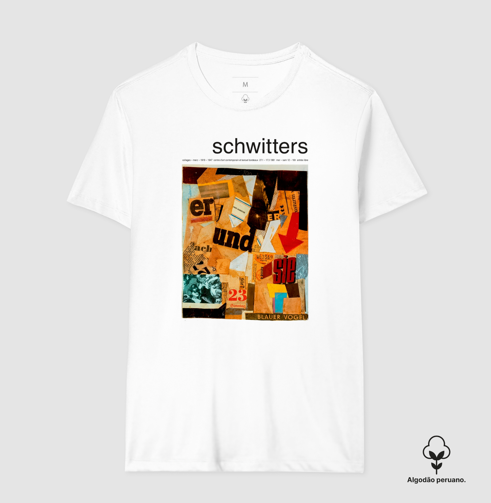 Camiseta Kurt Schwitters – Blauer Vogel | Colagem Merz em Algodão Peruano Tanguis - Imagem 2