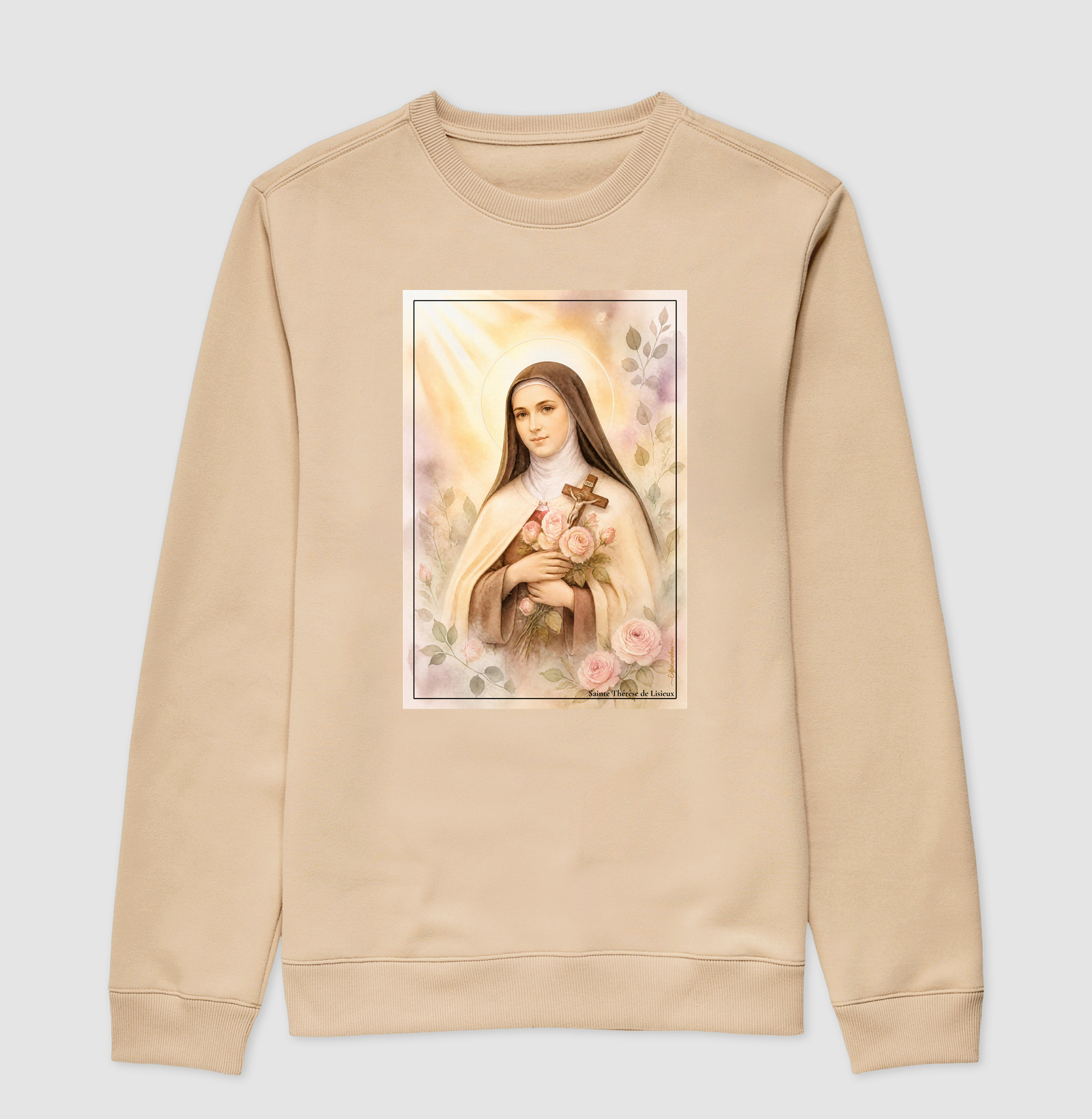 Santa Teresinha do Menino Jesus - Arte em Aquarela com Rosas - Imagem 3